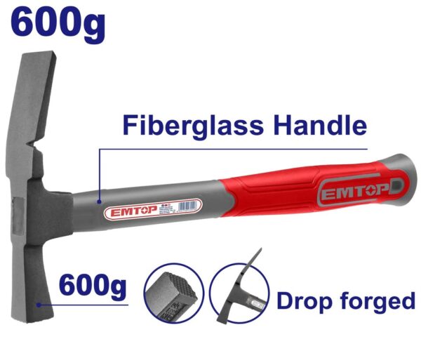 Qekan për murator 600g me dorezë fibra – EMTOP EMHM3306