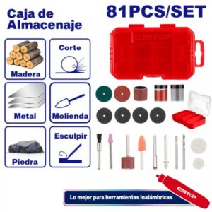 Set Aksesore për Dremel – 81 Pjesë me Valixhe (EMTOP) EAKMG8081
