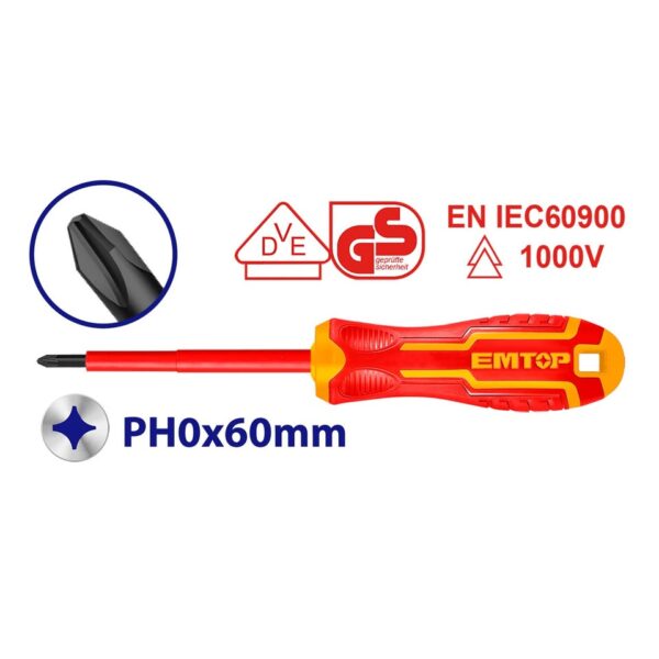 Kaqavid industriale EMTOP PH0x60mm, e izoluar 1000V, çelik Cr-V (krom-vanadium)