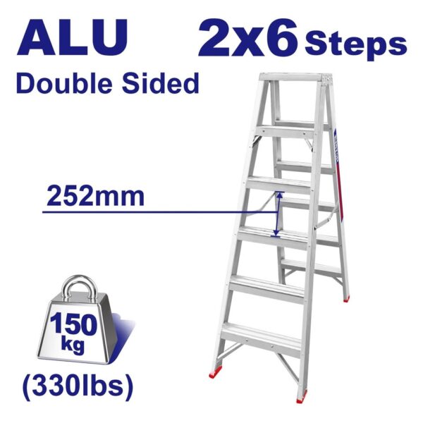 Shkallë alumini për përdorim intensiv 2x6 shkallë – 1,45 m, kapacitet 150 kg, Emtop ELAD3061