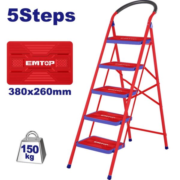 Shkallë Metalike në Formë Gërshërë me 5 Shkallë – 150 kg – Emtop ESLR1051