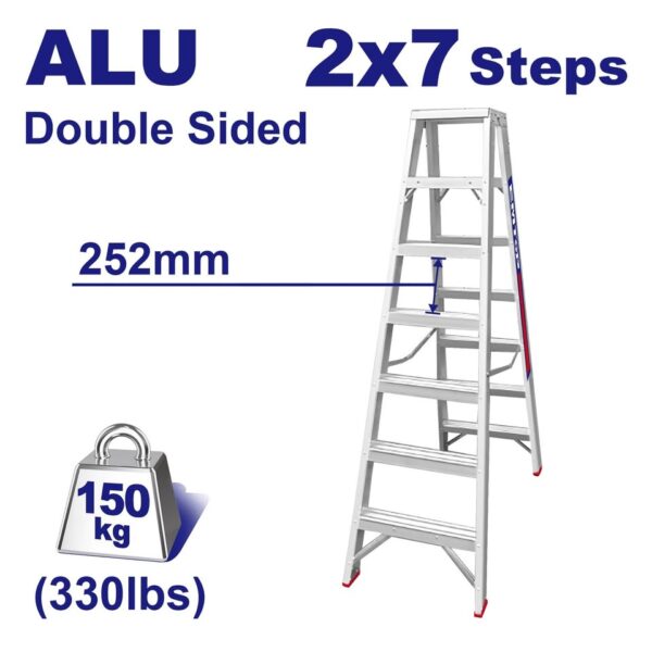 Shkallë alumini për përdorim intensiv 2x7 shkallë – 1,70 m, kapacitet 150 kg, Emtop ELAD3071