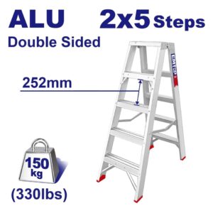 Shkallë alumini për përdorim intensiv 2x5 shkallë – 1,20 m, kapacitet 150 kg, Emtop ELAD3051